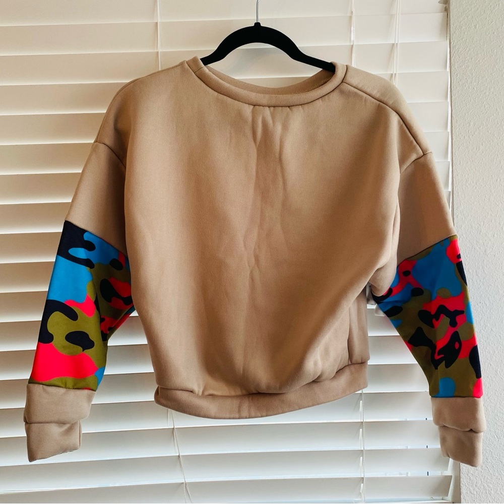 Women’s Tan/Beige Cotton Long Sleeve Activewear Sweatshirt Size Small